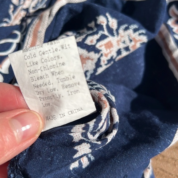 Boho cute navy/tan off shoulder tie front mini dress SZ M - Picture 10 of 10